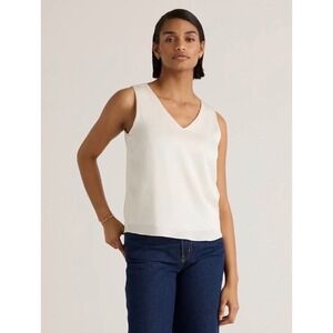 Quince Woman's Washable Stretch Silk Tank Ivory Sz L